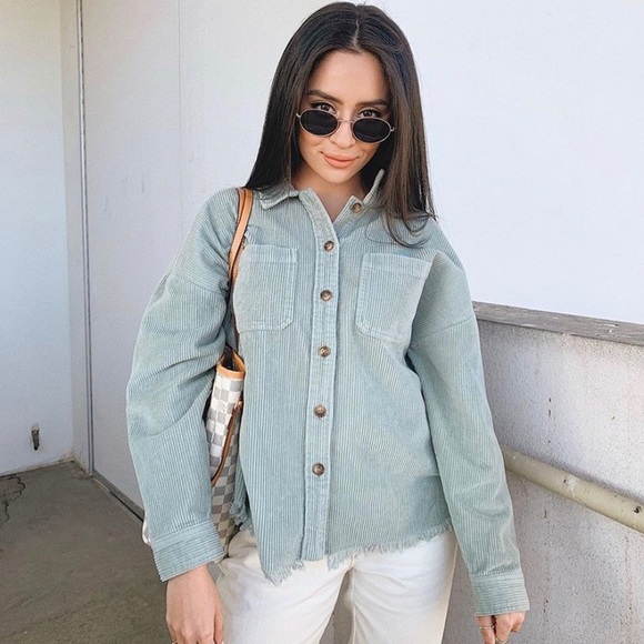 Naked Zebra Tops - Sage corduroy button down